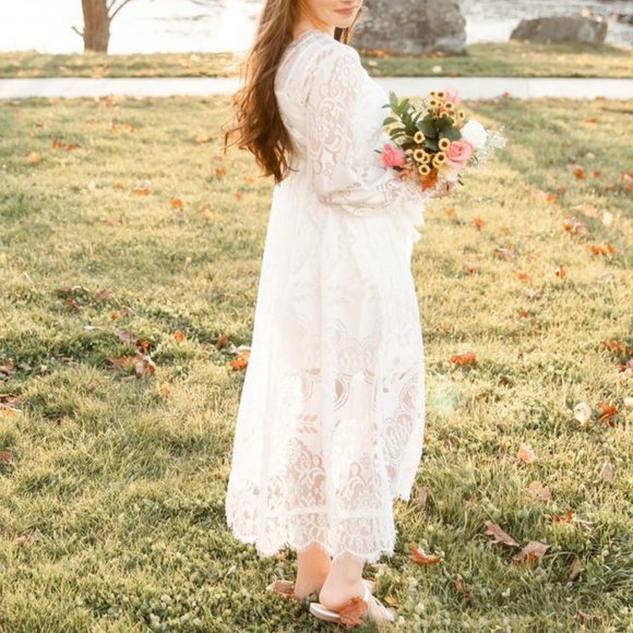 Boho Beauty All over Lace Flounce Sleeve maxi Dress - Picture 11 of 16